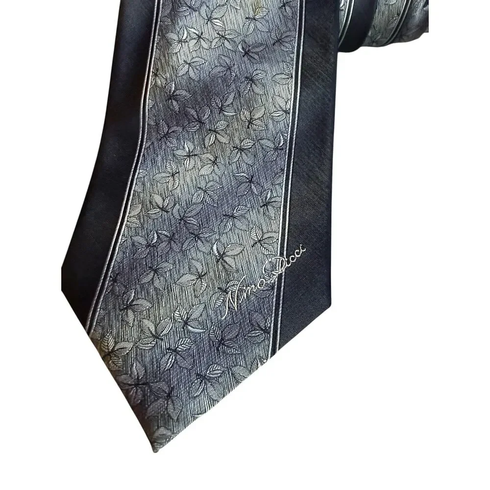 Nina Ricci Luxury Silk Neck Tie Ombre Metallic Silver Gray